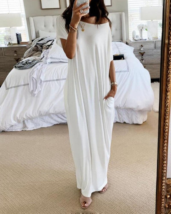 Women's Solid Color Short Sleeve And Long Pattern Casual Dress