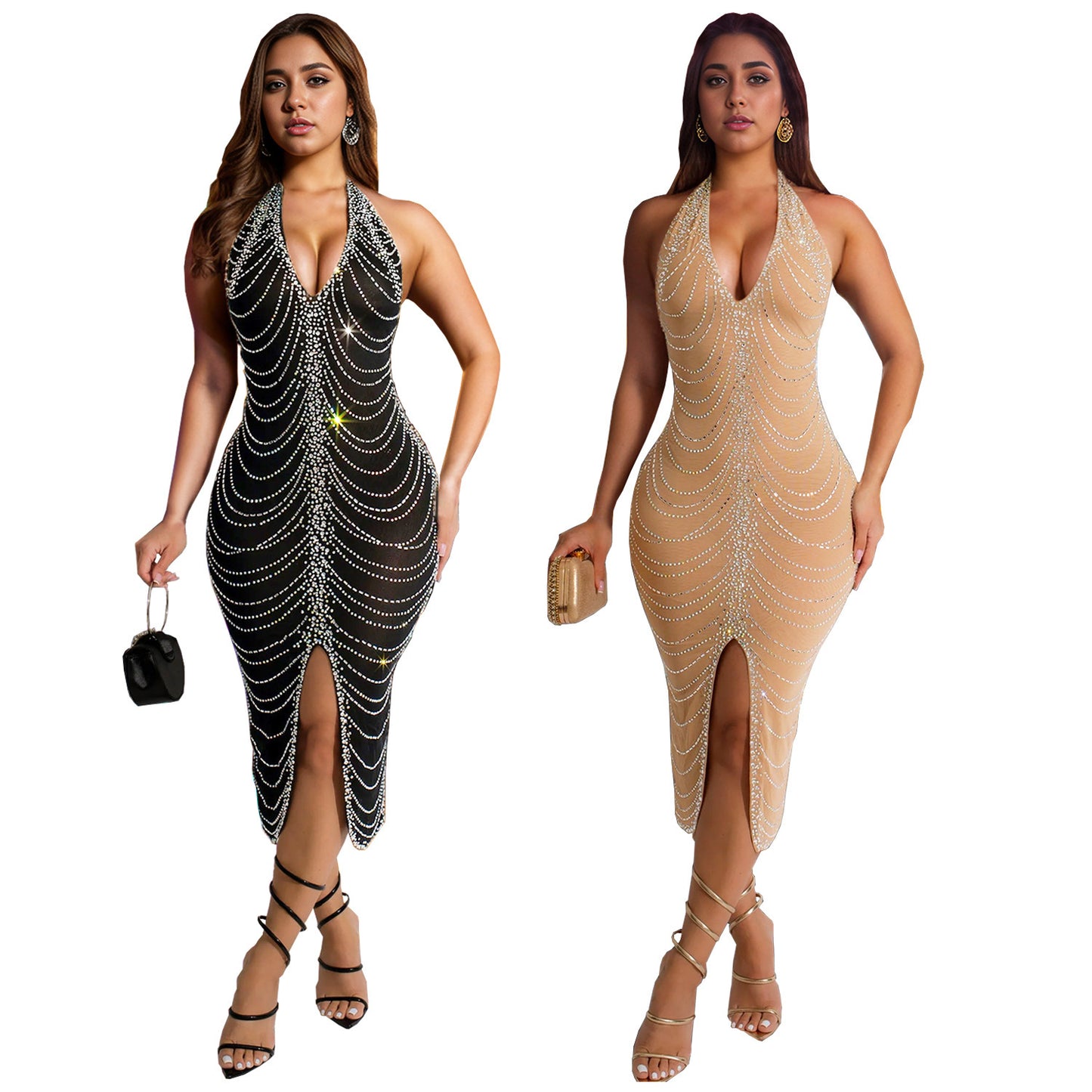 European And American Fashion Rhinestone Slim Fit Dress