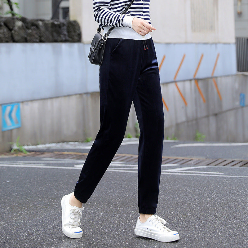 Gold velvet casual pants plus cashmere