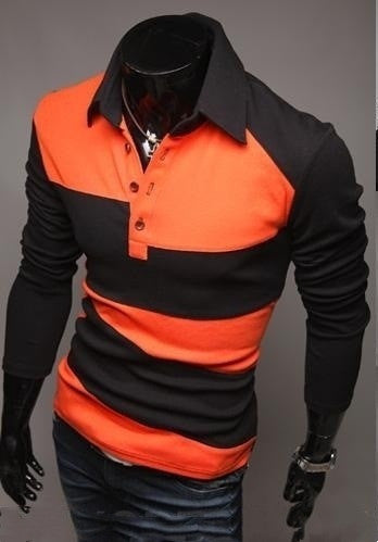 Men's Fashion Striped Slim Long Sleeve Lapel Polo Shirt Men's Long Sleeve Spring Snd Autumn