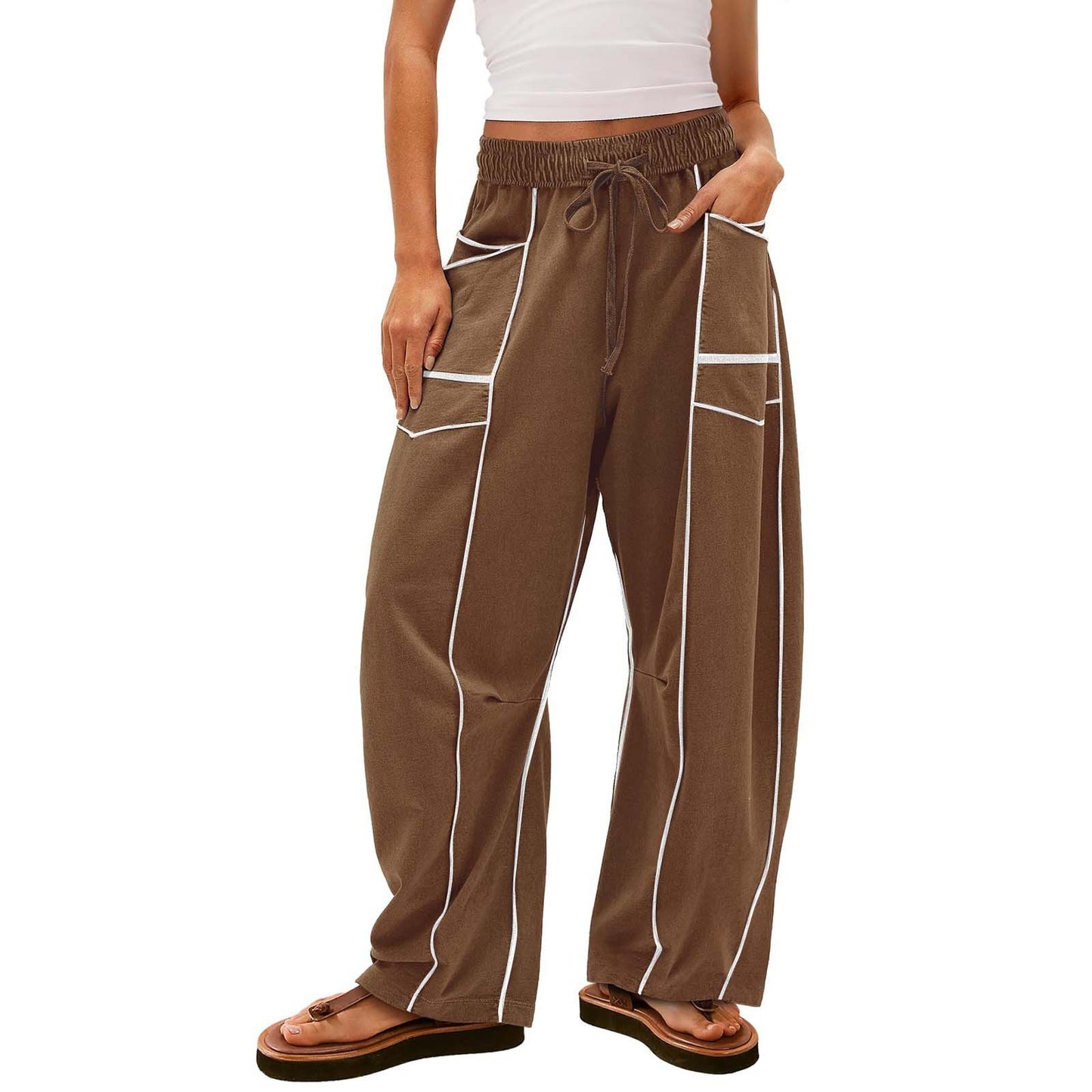 Women's Loose Wide Leg Pants Casual Summer Wide Leg Pants Drawstring Waist Casual Pants Sweatpants