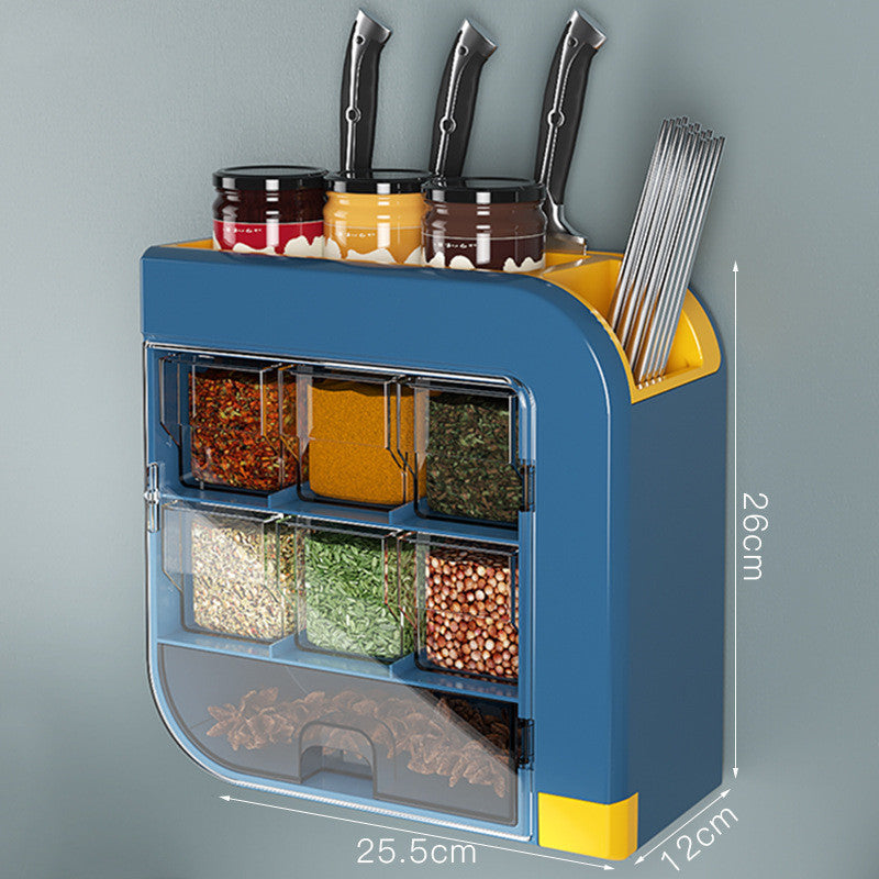 Kitchen Knife Holder Condiment Seasoning Shelf Salt Shaker Multifunctional Wall-Mounted Tableware Storage Box
