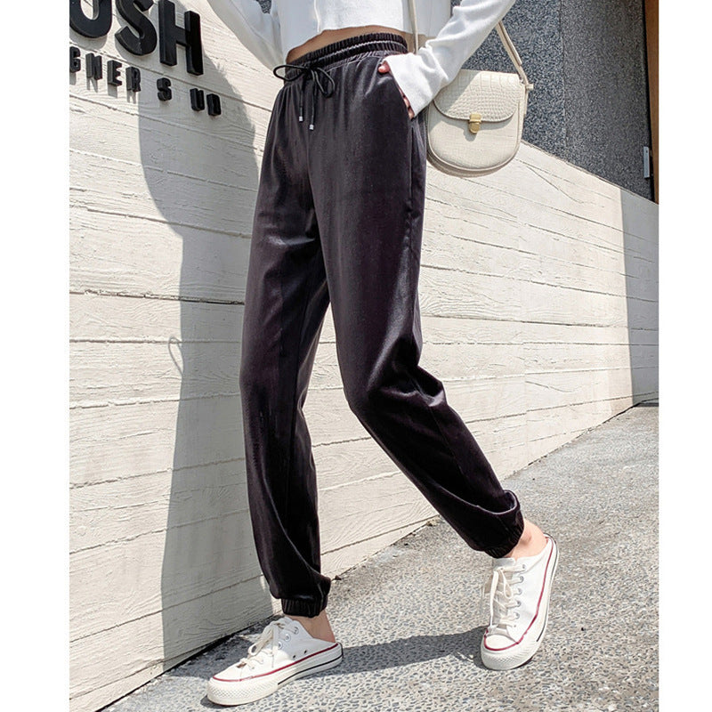 Gold velvet casual pants plus cashmere
