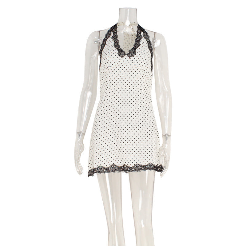 Fashion Sexy Pure Desire Style V-neck Lace Trim Slim Fit Dress
