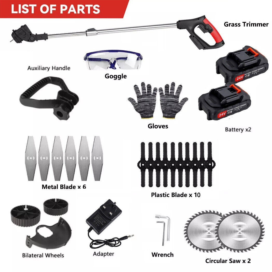 800W Cordless Grass Trimmer With 2 Batteries Charger Electric Brush Cutter