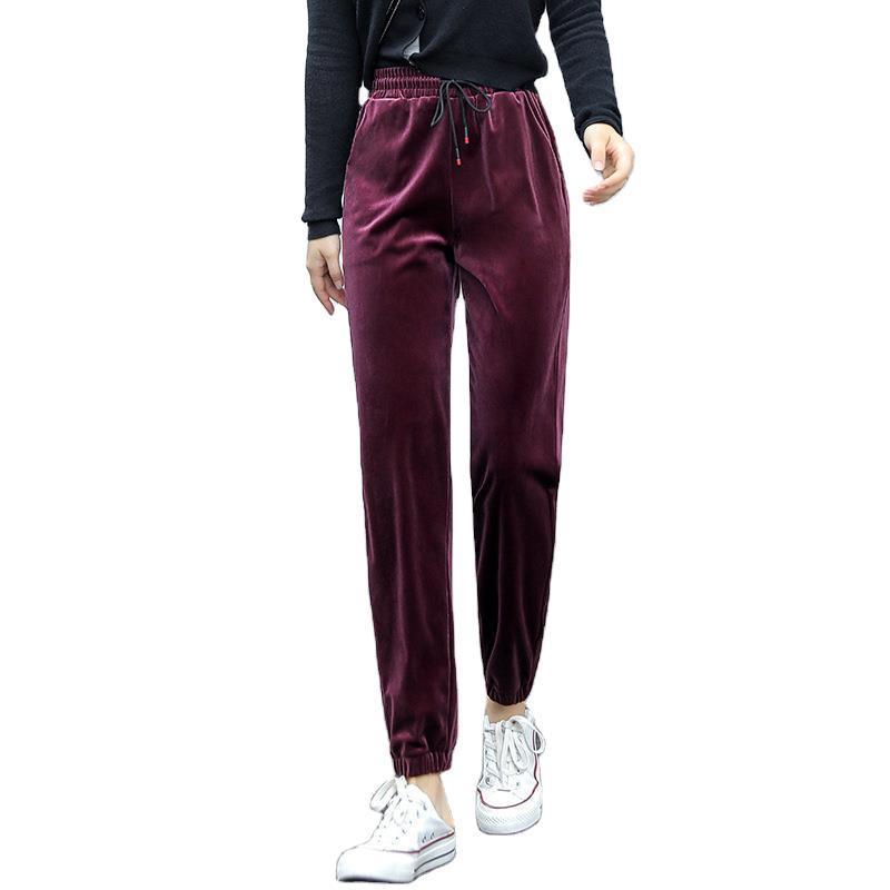 Gold velvet casual pants plus cashmere