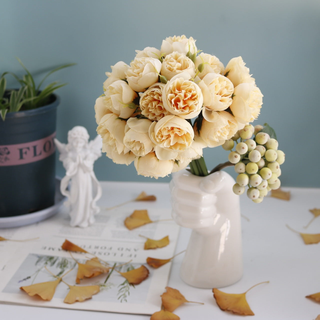 27 Head Tea Rose Bouquet Simulation Fake Flower Wedding Bouquet Home Decoration