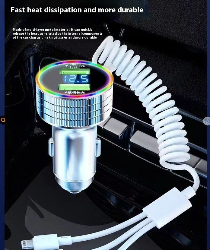 Colorful Light-level Fast Charging Car Phone Charger Comes With Three-in-one Line