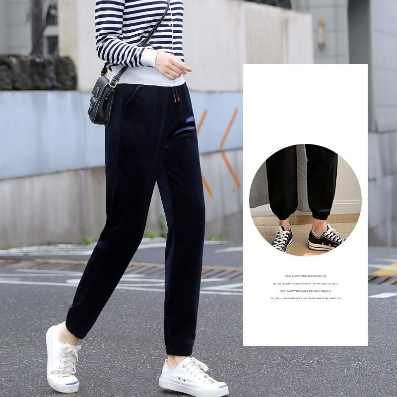 Gold velvet casual pants plus cashmere