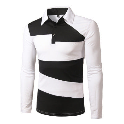 Men's Fashion Striped Slim Long Sleeve Lapel Polo Shirt Men's Long Sleeve Spring Snd Autumn