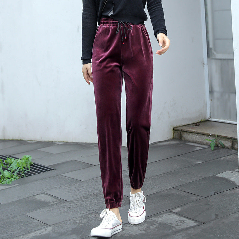 Gold velvet casual pants plus cashmere
