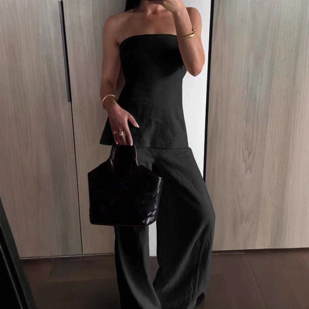 Ladies' Boob Tube Top Casual Pants Suit