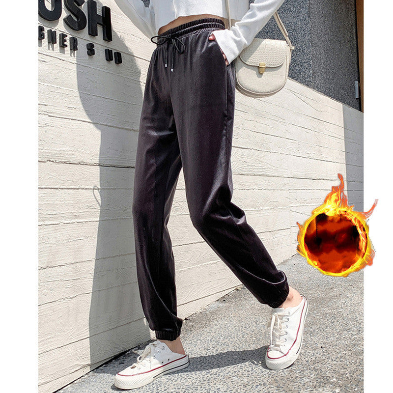 Gold velvet casual pants plus cashmere