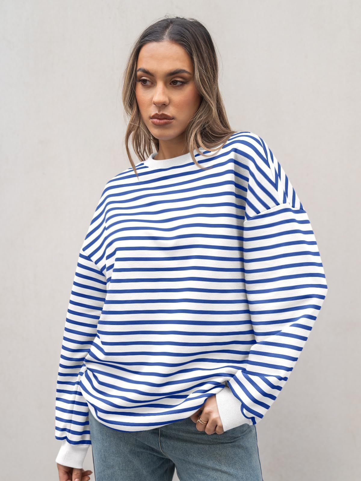 Striped Long-sleeved Crew Neck Oversized Sweatshirt Y2K Sweatshirt