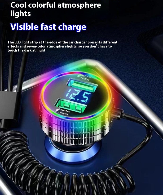 Colorful Light-level Fast Charging Car Phone Charger Comes With Three-in-one Line