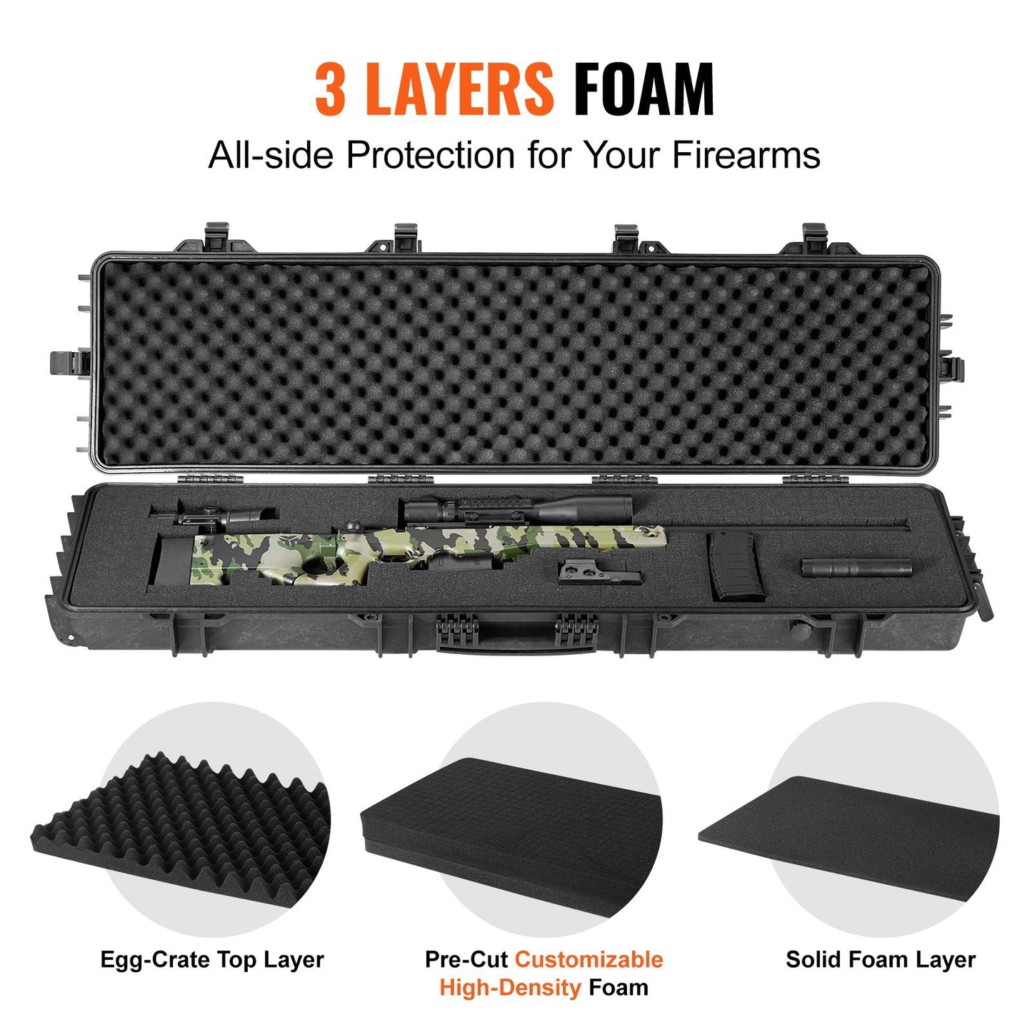 Tactical Range Case, Outdoor Tactical Hard Case With 3 Layers Fully-protective Foams, 50 Inch Lockable Hard Tactical Range Case With Wheels, IP67 Waterproof & Crushproof