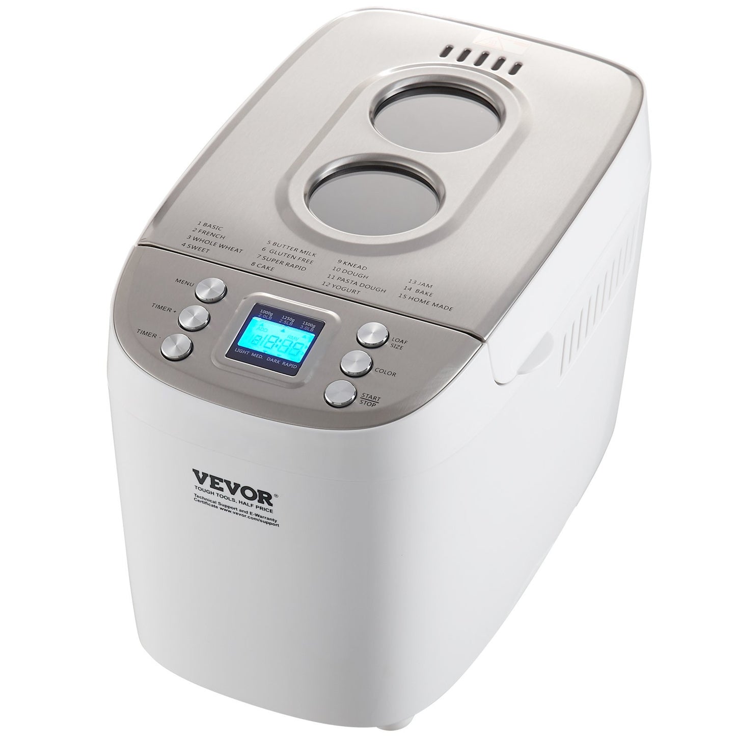 Bread Maker, 15-in-1 3LB Dough Machine, Nonstick Ceramic Pan Automatic Breadmaker With Gluten Free Setting, Whole Wheat Bread Making, Digital, Programmable, 3 Loaf Sizes, 3 Crust Colors, White