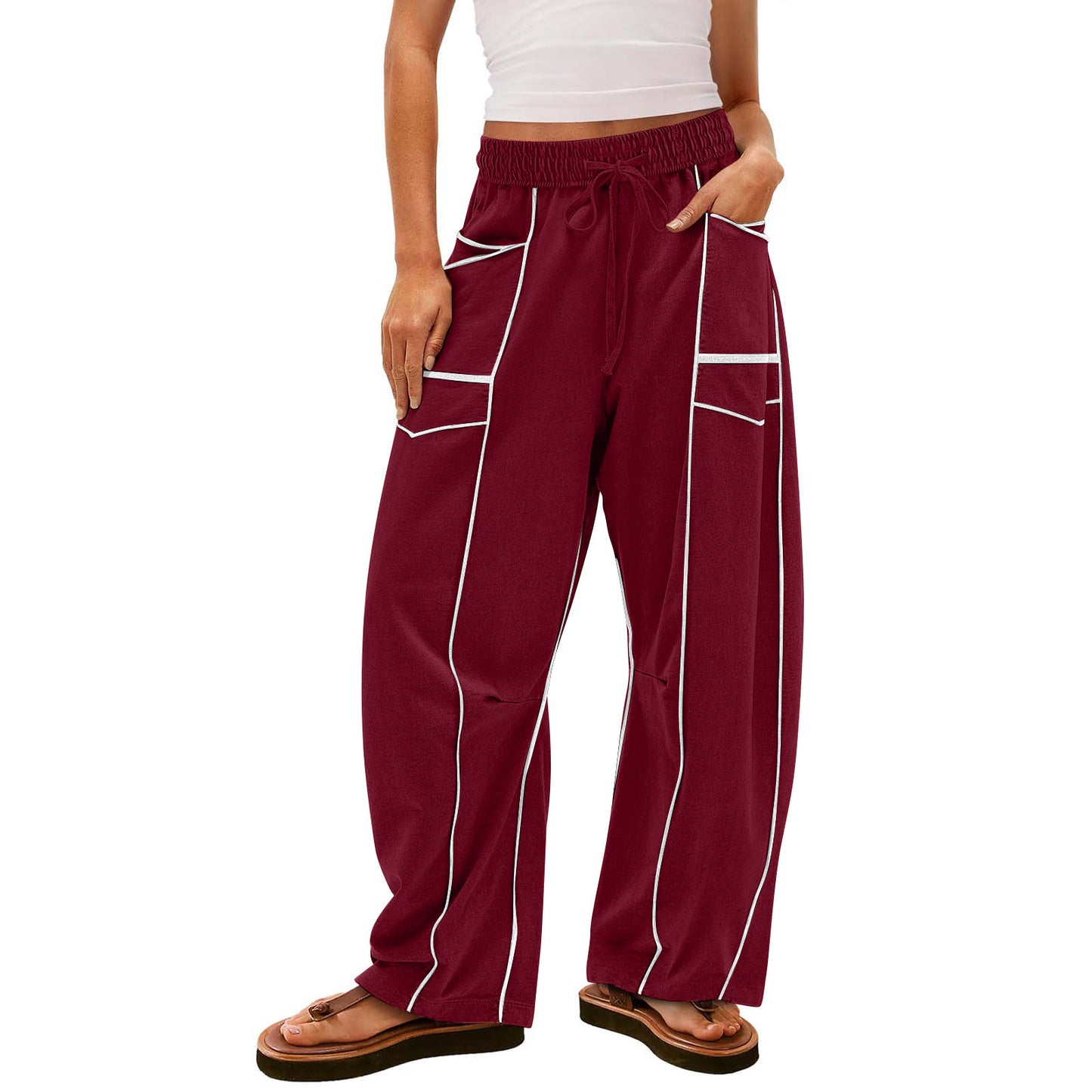 Women's Loose Wide Leg Pants Casual Summer Wide Leg Pants Drawstring Waist Casual Pants Sweatpants