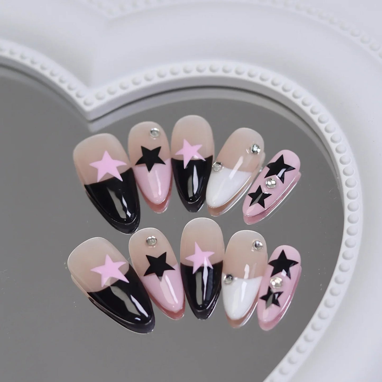 Almond Glitter Bowknot Press-On Nails