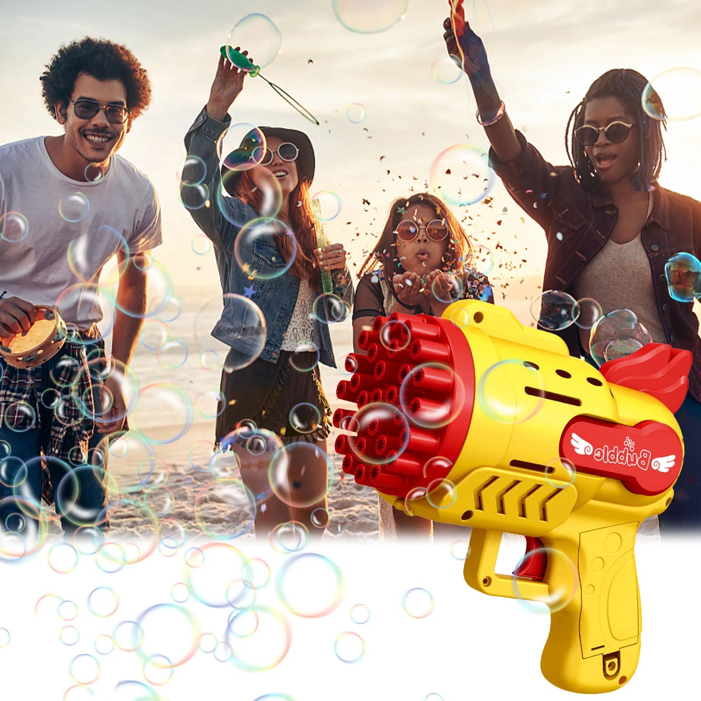 Bubble Gun Rocket 29 Hole Automatic Soap Bubbles Machine