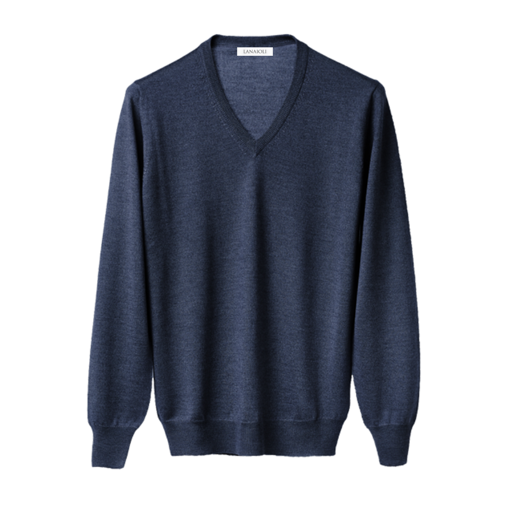 Men's V-neck sweater in Cashmere, Silk and Extrafine Merino Wool blend-5