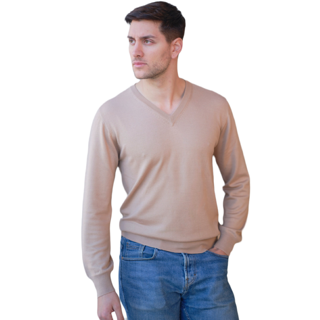 Men's V-neck sweater in Cashmere, Silk and Extrafine Merino Wool blend-0