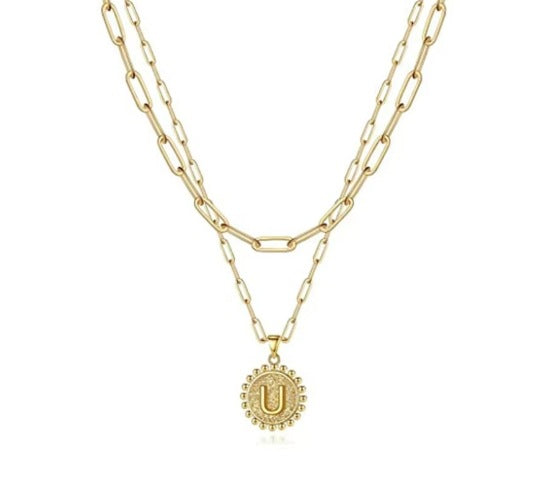 Letter Accessories Double-layer Round Zinc Alloy Necklace