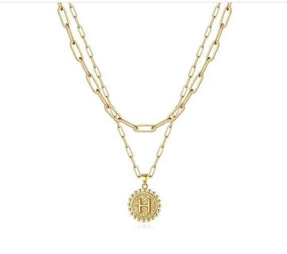 Letter Accessories Double-layer Round Zinc Alloy Necklace