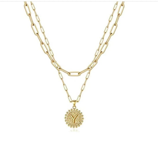 Letter Accessories Double-layer Round Zinc Alloy Necklace