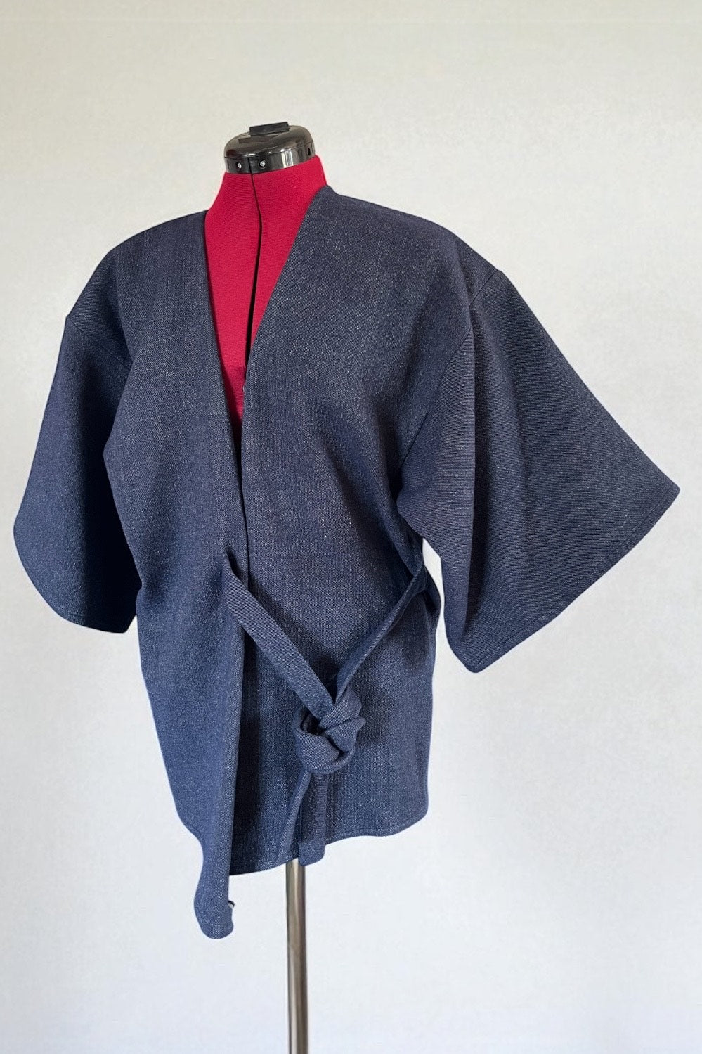 Denim Kimono Jacket – Sustainable Oversized Wrap Coat with Waist Tie