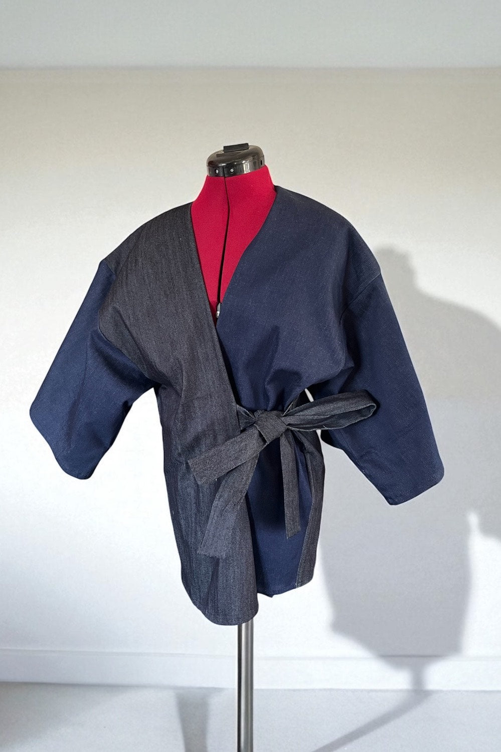 Denim Kimono Jacket – Sustainable Oversized Wrap Coat with Waist Tie