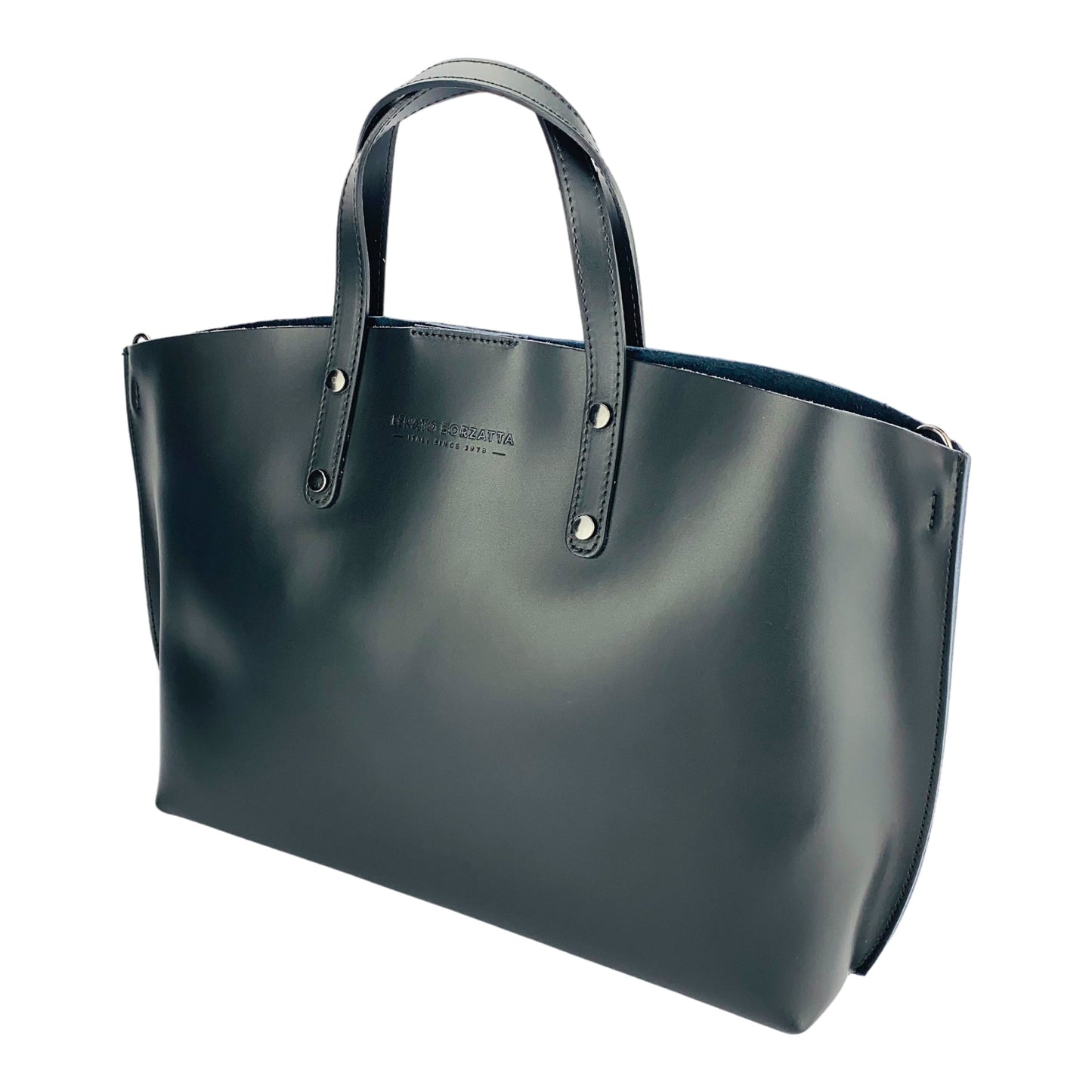 RB1024A | Women's Genuine Leather Handbag Made in Italy with removable shoulder strap. Large removable internal pouch. Polished Gunmetal Accessories - Black Color - Dimensions: 48x31x11 cm