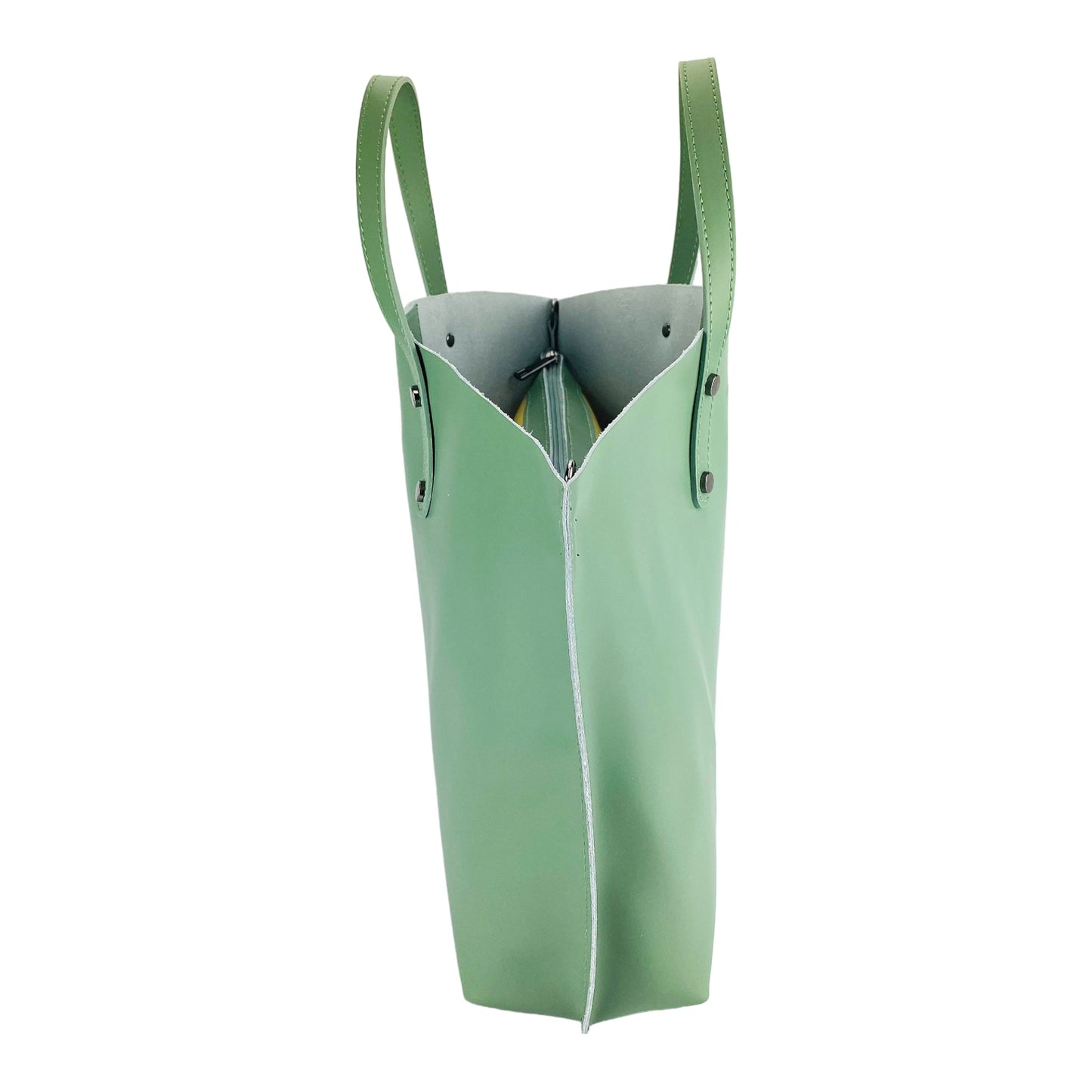 RB1024BF | Borsa Donna a Mano in Vera Pelle Made in Italy con tracolla removibile. Sacca grande interna estraibile. Accessori Canna di Fucile Lucido - Colore Menta - Dimensioni: cm 48x31x11
