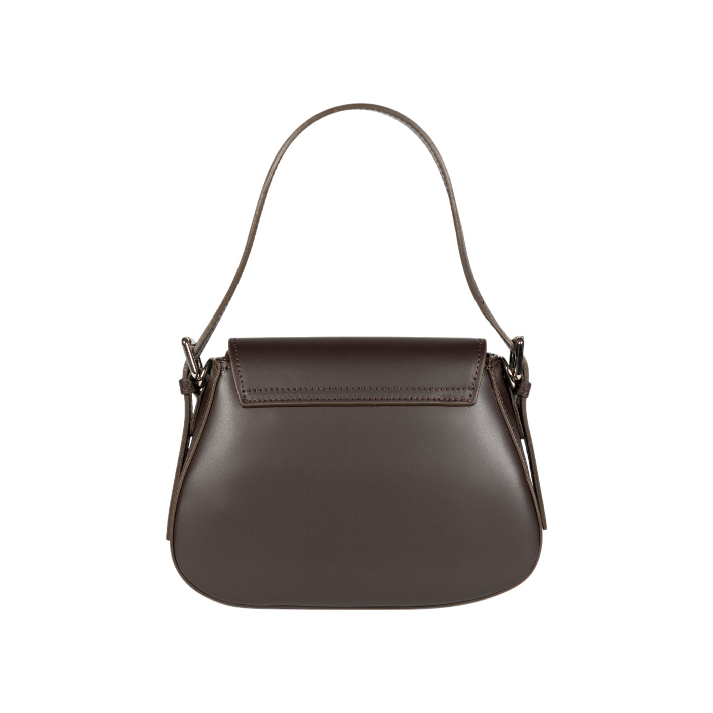 RB1030B | EMMA Women's Shoulder Bag with Flap in Genuine Leather Made in Italy. Polished Silver Metal Accessories - Dark Brown Color - Dimensions: 24 x 18 x 9 + 14.5 cm (Handle Drop)