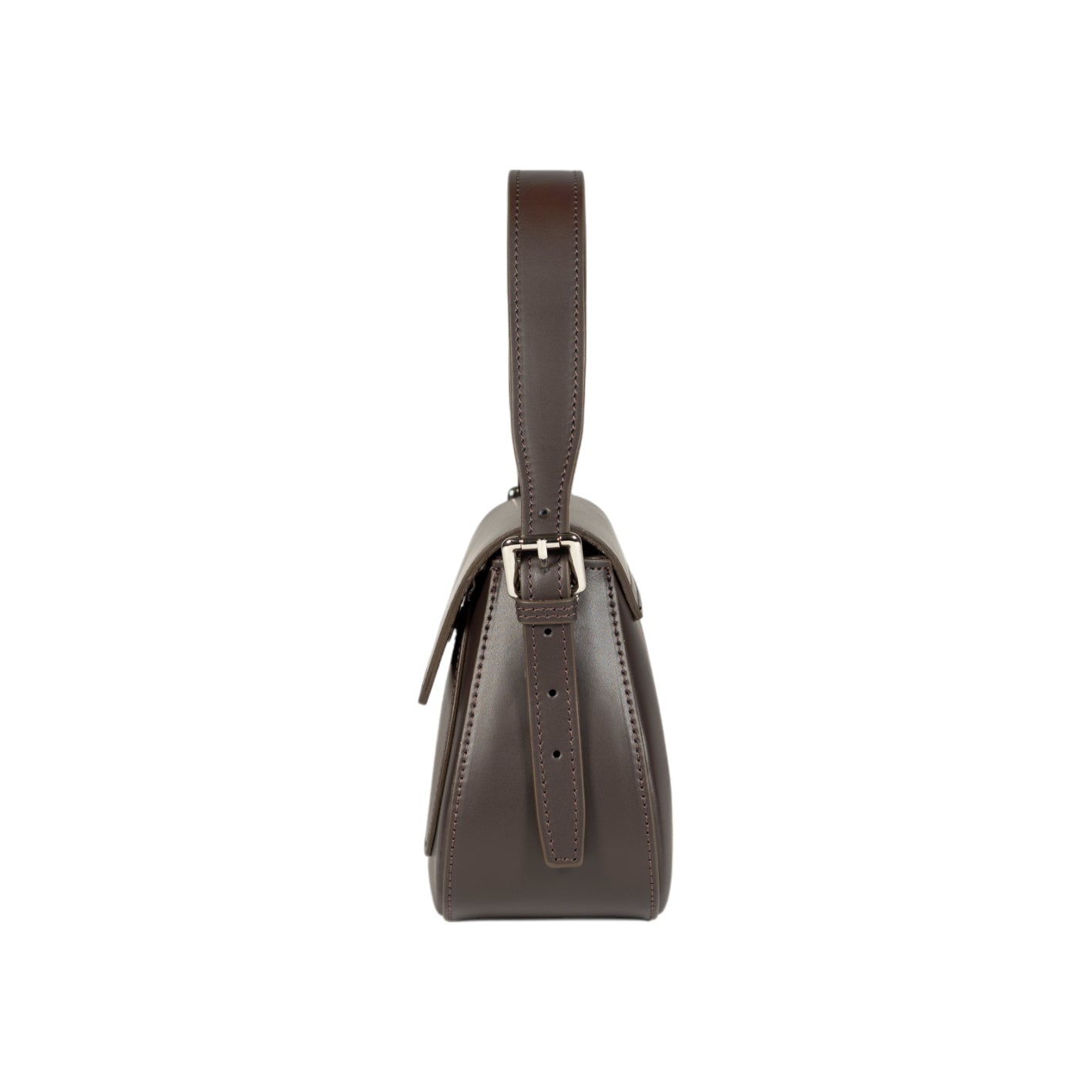 RB1030B | EMMA Women's Shoulder Bag with Flap in Genuine Leather Made in Italy. Polished Silver Metal Accessories - Dark Brown Color - Dimensions: 24 x 18 x 9 + 14.5 cm (Handle Drop)