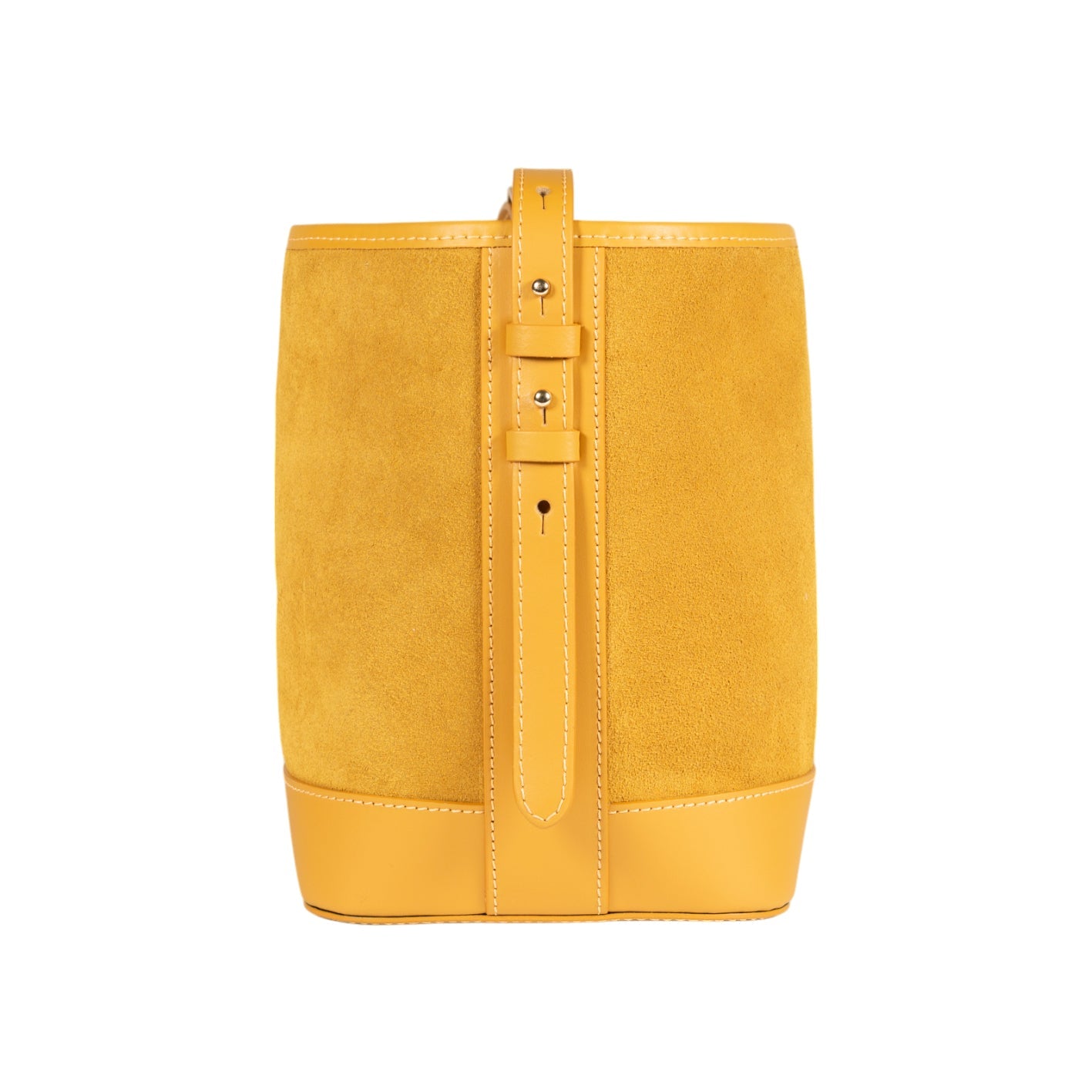 RB1031AR | Borsa Donna a Secchiello BRENDA in Vera Pelle Made in Italy. Accessori in metallo Oro Lucido - Colore Senape - Dimensioni: cm 25 x 23,5 x 17