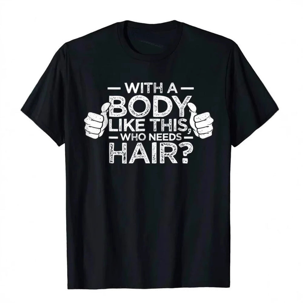 Plus Size Men's Cotton Short-sleeved Summer English Letter Printed T-shirt Top Men