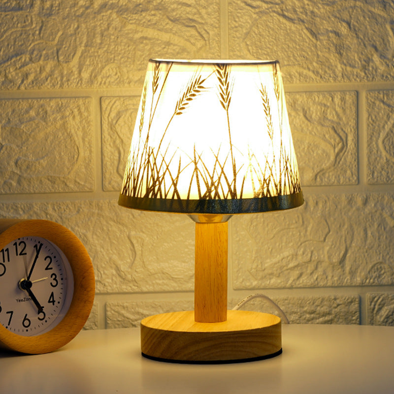 Creative Solid Wood Fabric Usb Bedroom Bedside Lamp