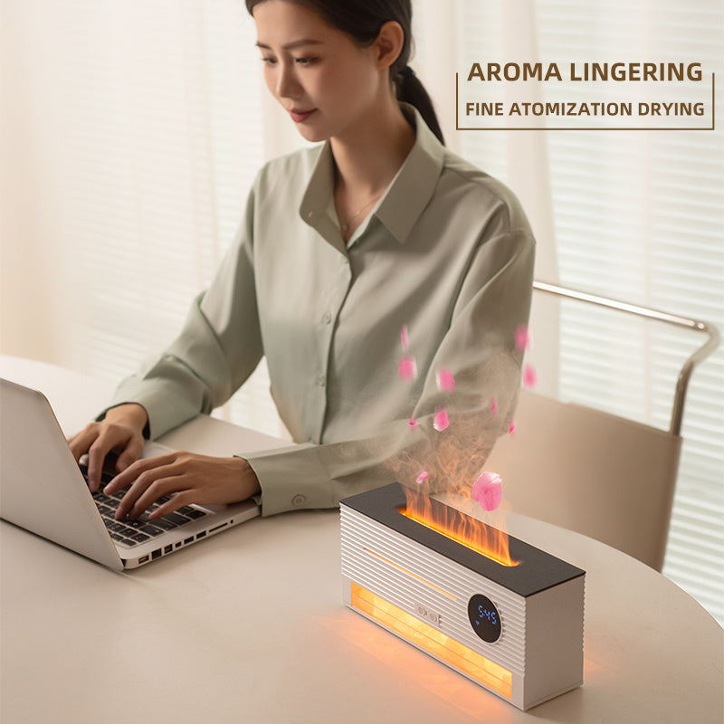 Newest Hot Sale 2 Colors Light Remote Control Clock Timing Essential Oil Salt Rock Flames Aromatherapy Humidifier Diffuser