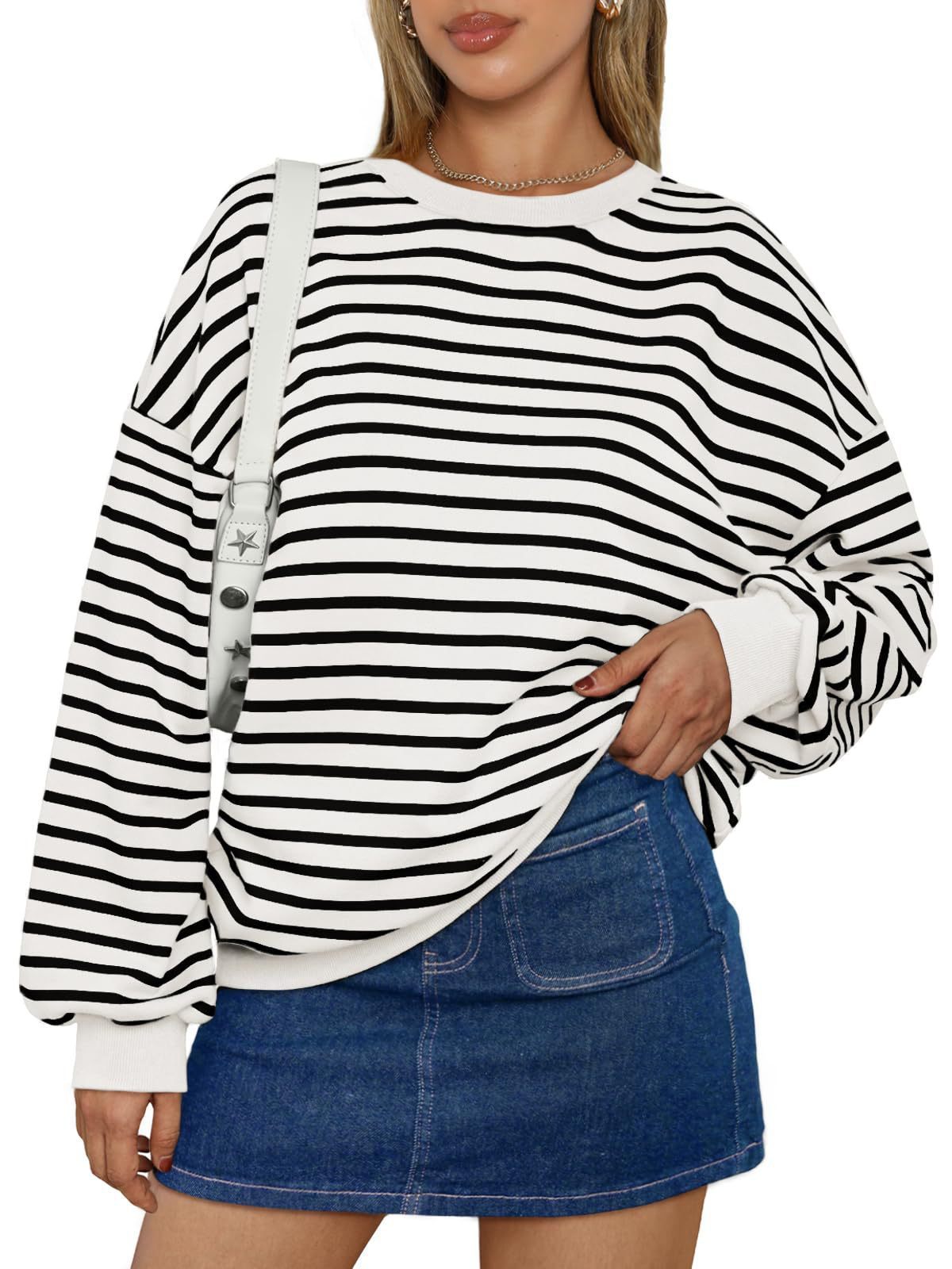 Striped Long-sleeved Crew Neck Oversized Sweatshirt Y2K Sweatshirt