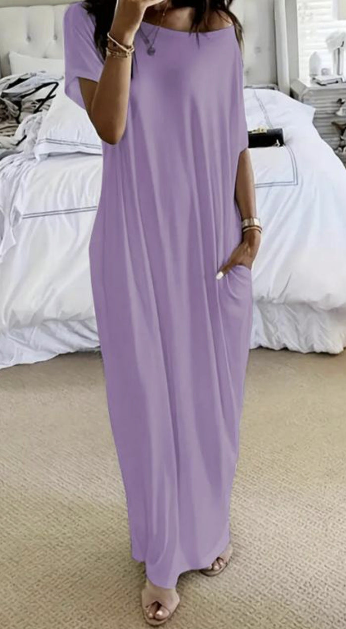 Women's Solid Color Short Sleeve And Long Pattern Casual Dress