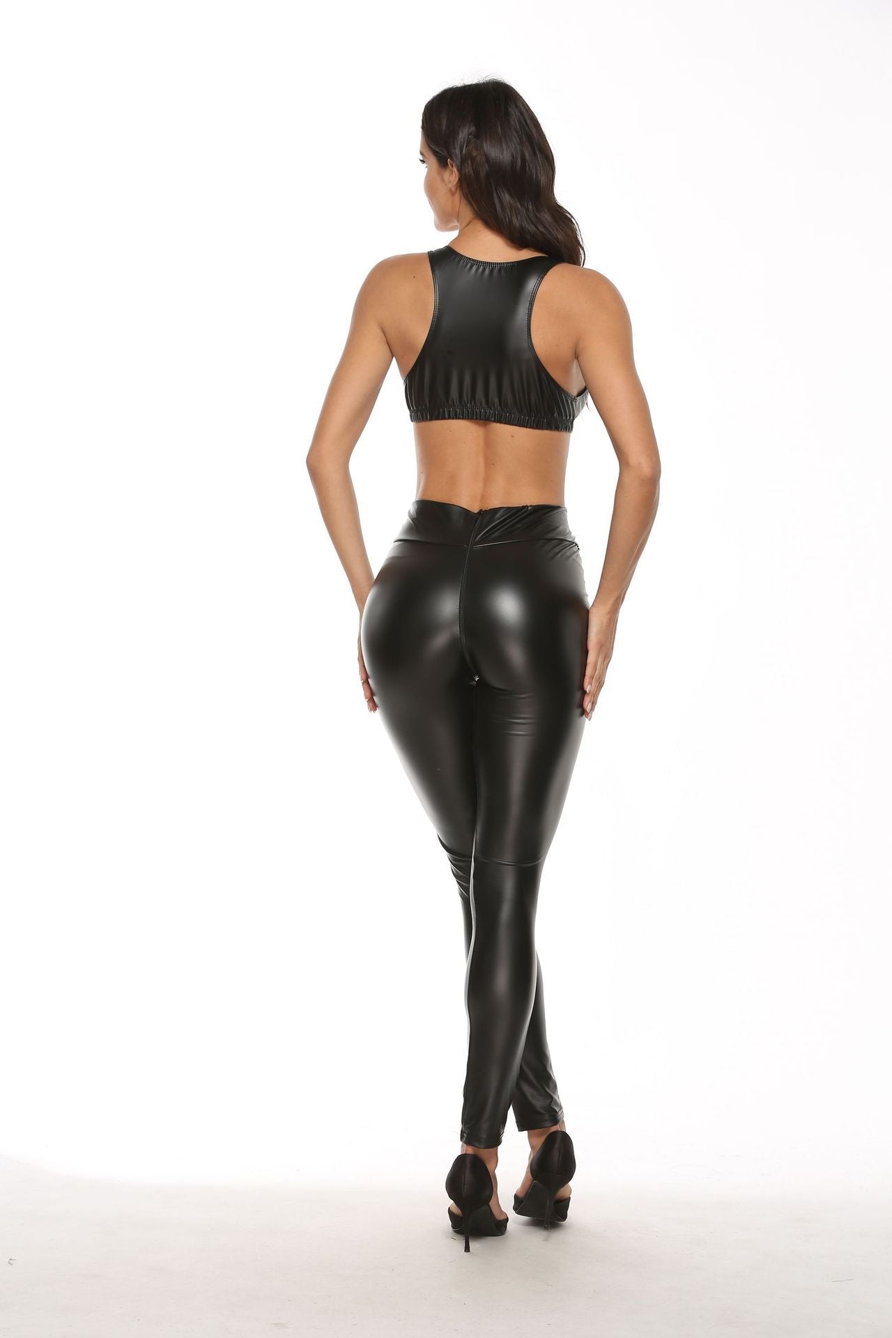 Mirror PU Underwear Set Patent Leather Uniform