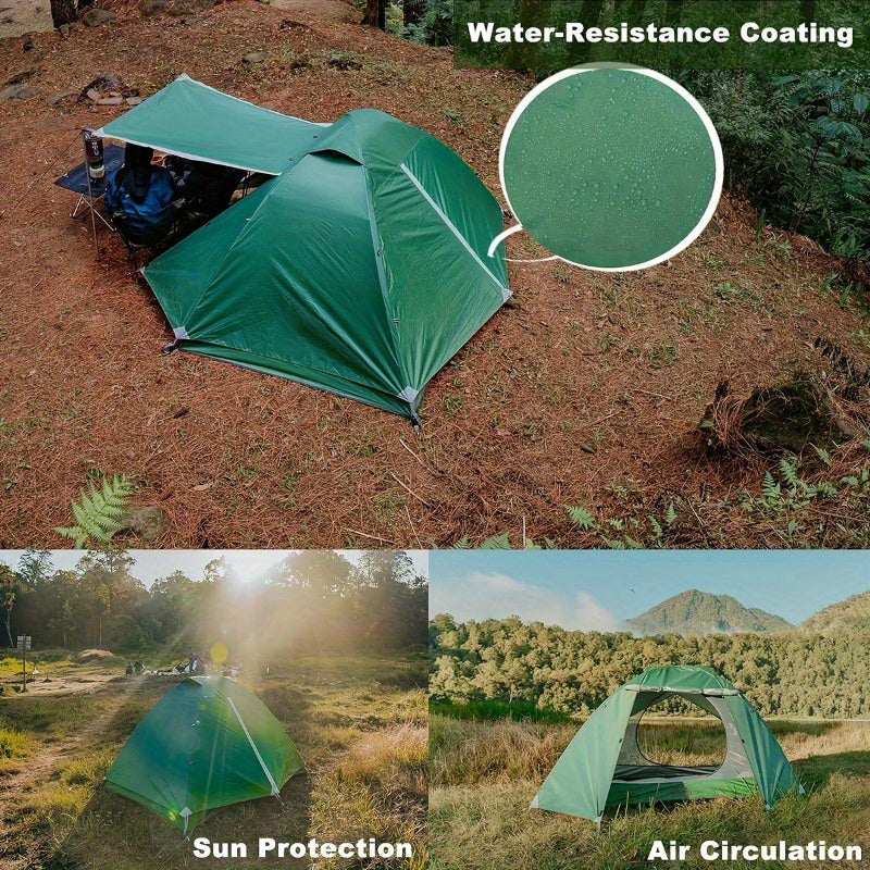 Green Ultralight Backpacking Tent 2 Person Waterproof Camping Tent 2 Person Double Layer Outdoor Simple Pitch Tent Suitable For Family Camping, Hiking Hunting Mountaineering Travel