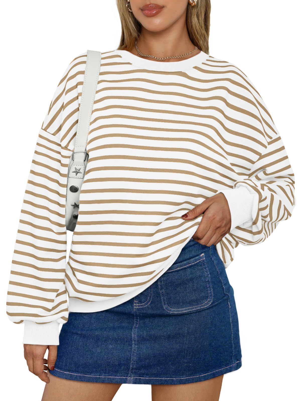Striped Long-sleeved Crew Neck Oversized Sweatshirt Y2K Sweatshirt