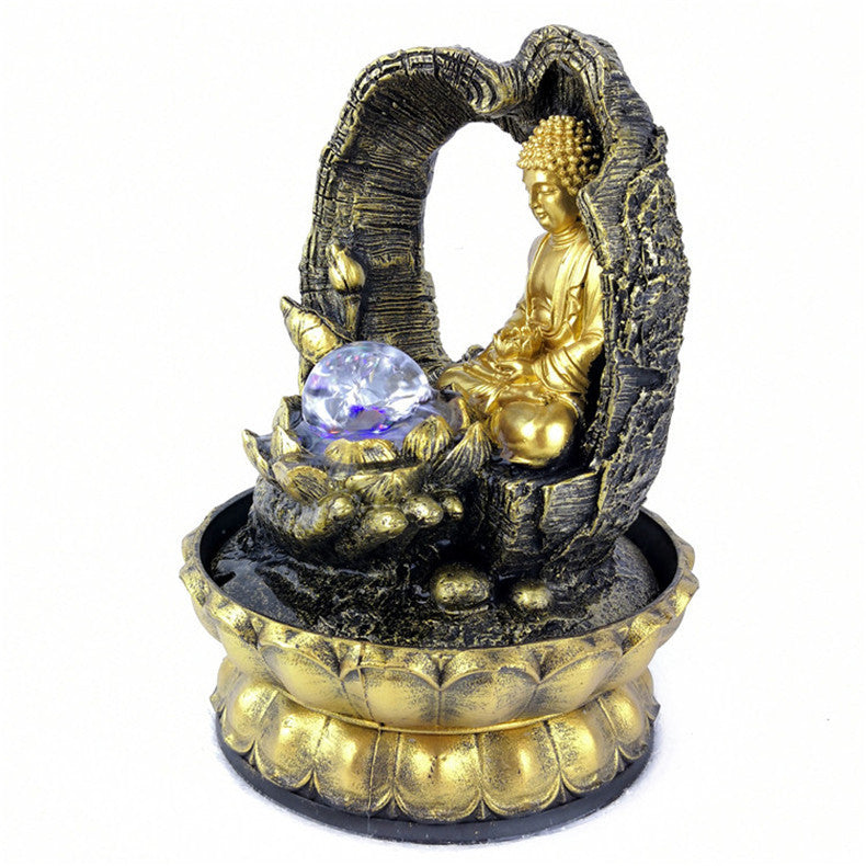 Resin Fountain Crafts Creativity Chinese Golden Buddha Water Decoration