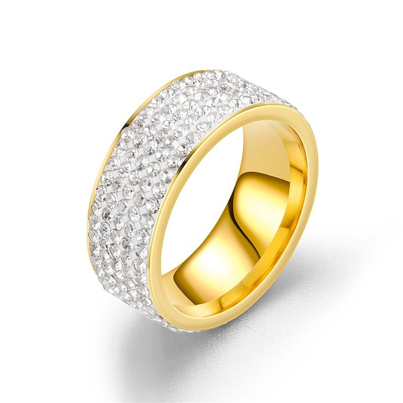 Five Row Diamond Fashion Stainless Steel Couple Ring Yiwu Jewelry