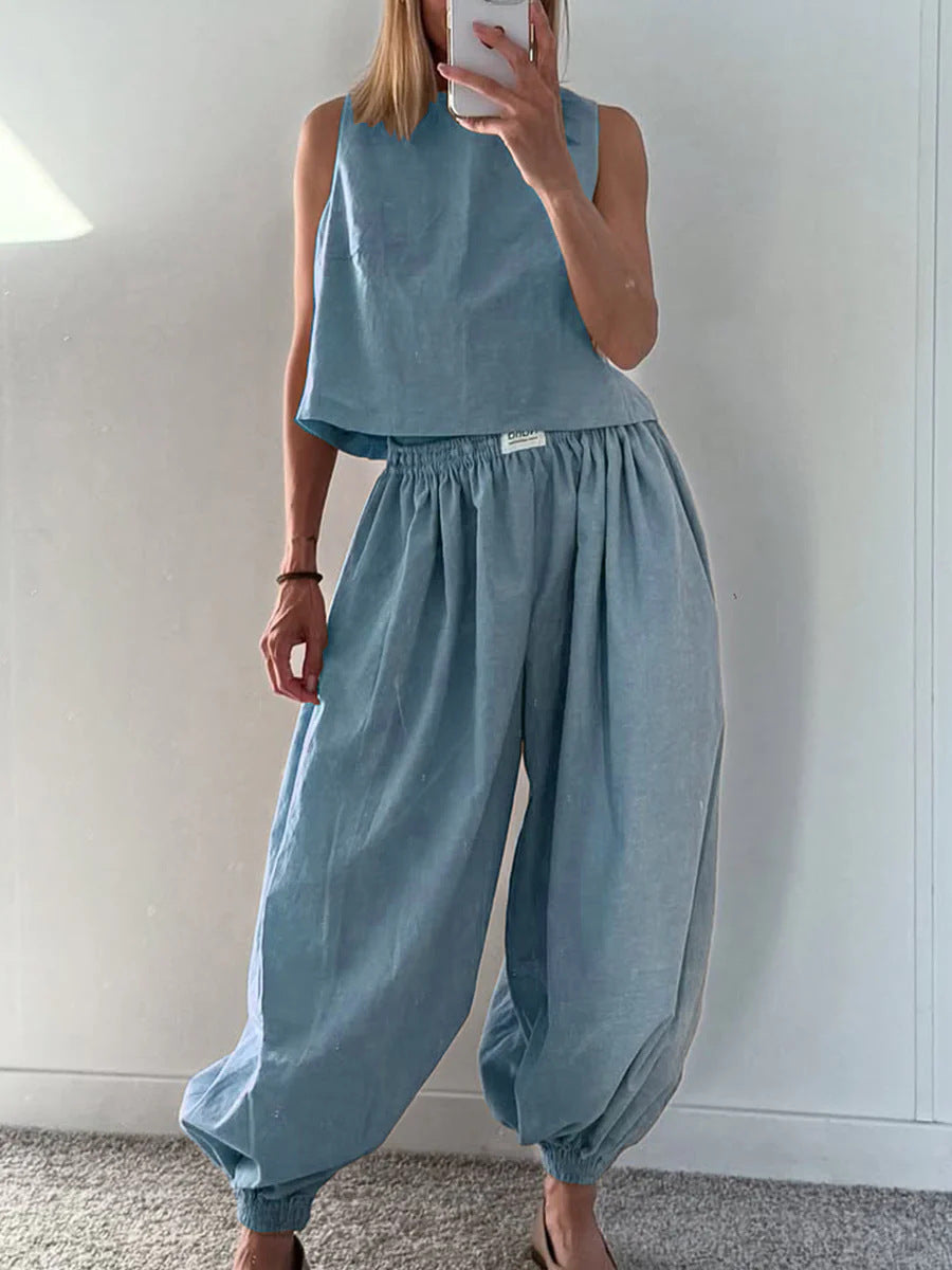 Sleeveless Top Loose Trousers Women's Suit