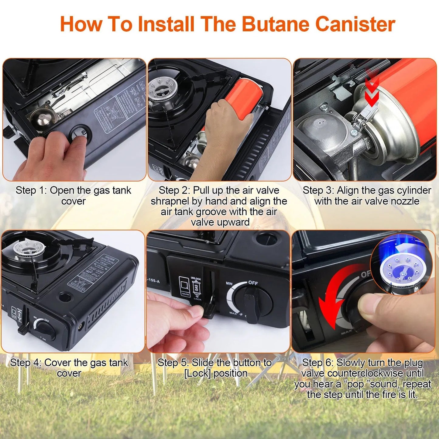 3300W Portable Camping Stove Butane Canister Dual Fuel Burner Piezo Electric Ignition Single Burner With Automatic Tank Ejection Overpressure Cut Off Carry Case For Camping Hiking Picnic Fishing