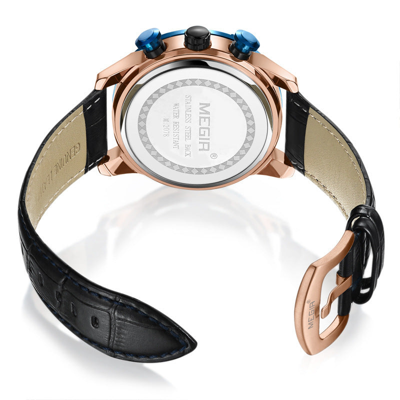 Sports Multifunctional Chronograph Calendar Leather Men's Watch