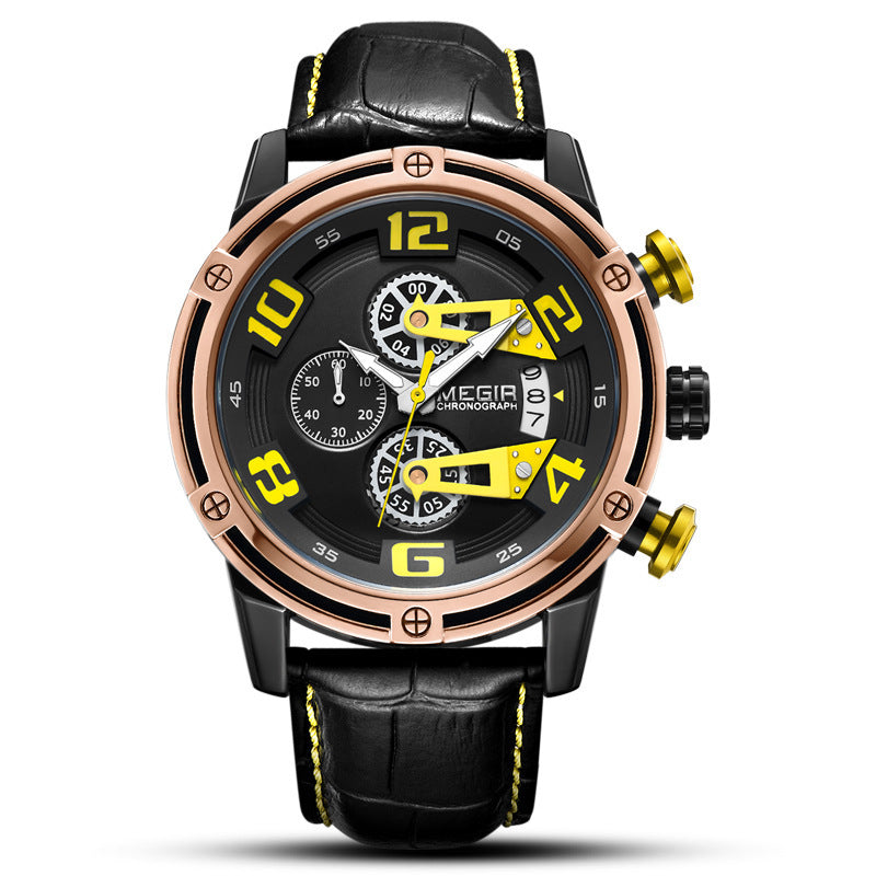 Sports Multifunctional Chronograph Calendar Leather Men's Watch